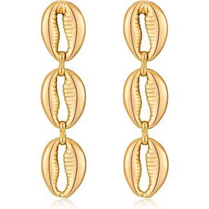 14K C Gold Pleated Boho Hammered Statement Finish Dangle Drop Earring for Women